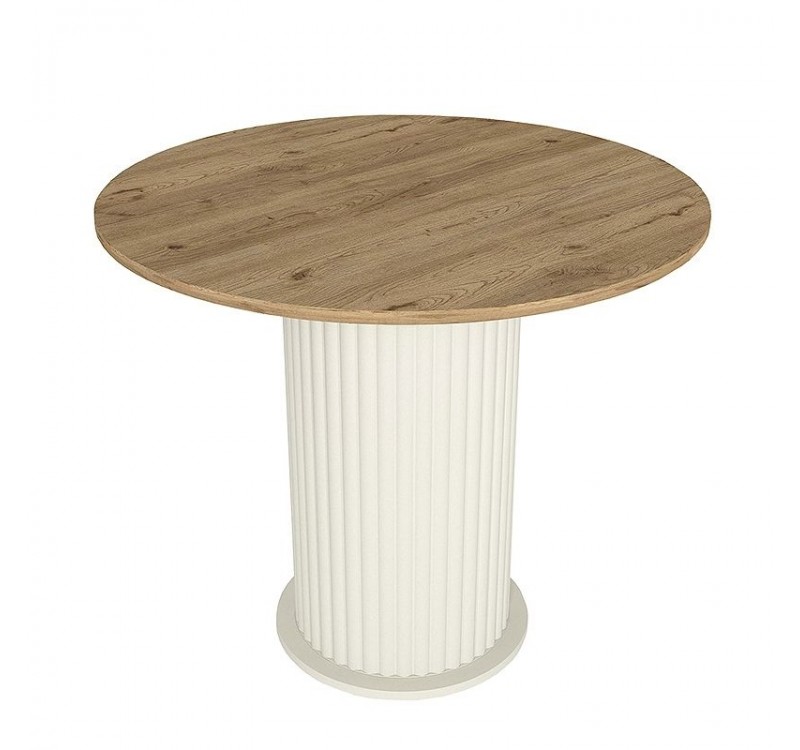 Σετ τραπεζαρία 5τμχ Bohema - Viva Megapap χρώμα ivory/sepet oak - μαύρο/φυσικό πόδι Ø90x77,7εκ.