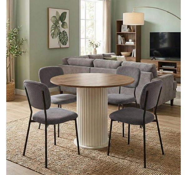 Σετ τραπεζαρία 5τμχ Bohema - Kevin Megapap χρώμα ivory/sepet oak - γκρι Ø90x77,7εκ.