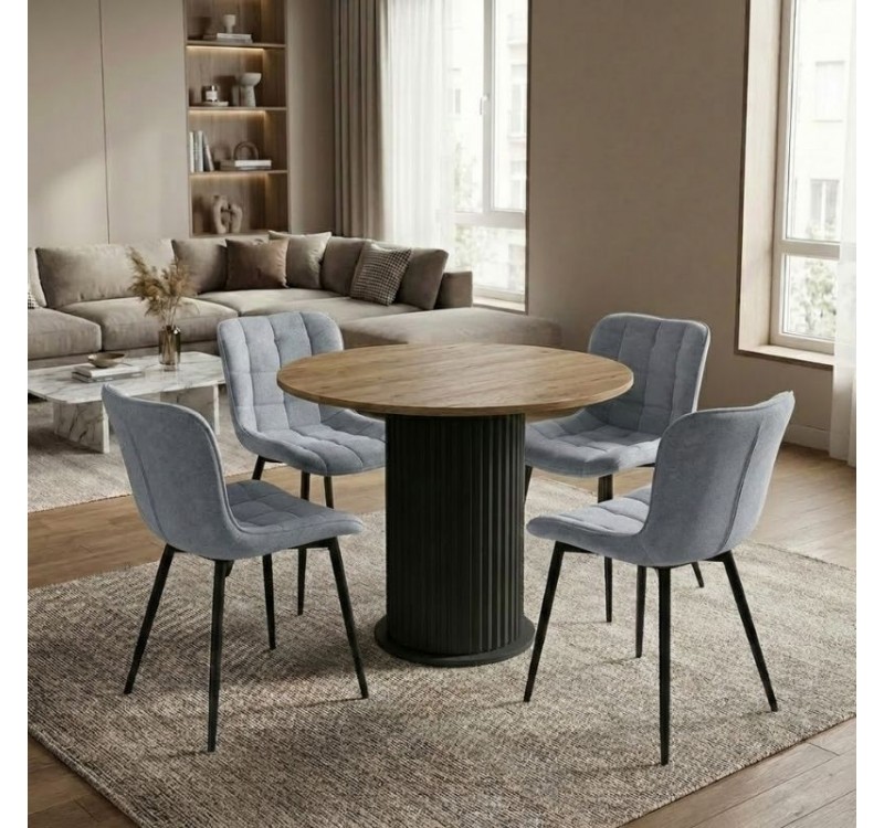 Σετ τραπεζαρία 5τμχ Bohema - Chiara Megapap χρώμα μαύρο/sepet oak - γκρι Ø90x77,7εκ.