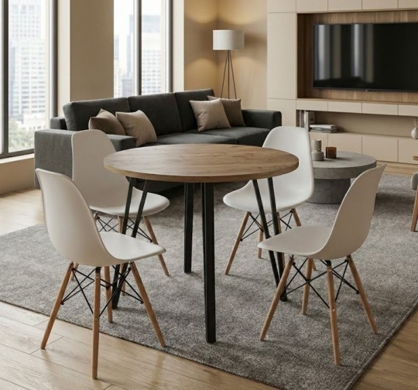 Σετ τραπεζαρία 5τμχ Xana - Nova Megapap χρώμα sepet oak - λευκό Ø90x77,5εκ.