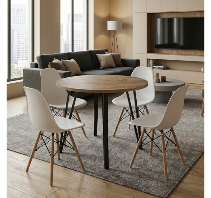 Σετ τραπεζαρία 5τμχ Xana - Nova Megapap χρώμα sepet oak - λευκό Ø90x77,5εκ.