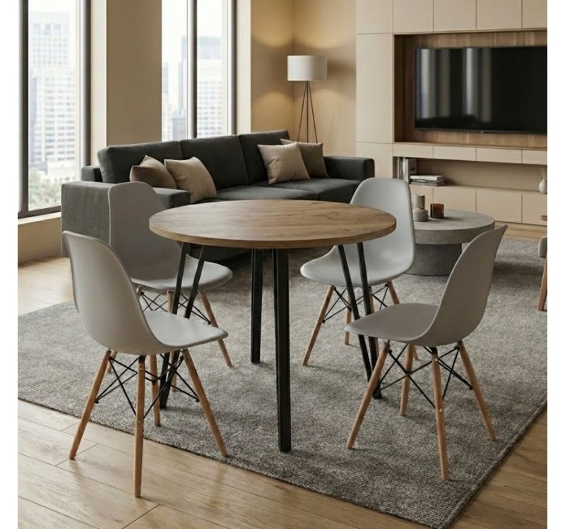 Σετ τραπεζαρία 5τμχ Xana - Nova Megapap χρώμα sepet oak - γκρι Ø90x77,5εκ.