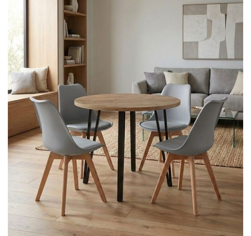 Σετ τραπεζαρία 5τμχ Xana - Viva Megapap χρώμα sepet oak - γκρι Ø90x77,5εκ.