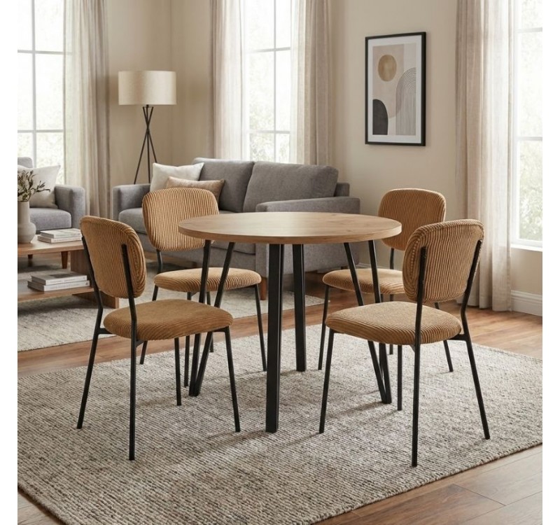 Σετ τραπεζαρία 5τμχ Xana - Kevin Megapap χρώμα sepet oak - μουσταρδί Ø90x77,5εκ.