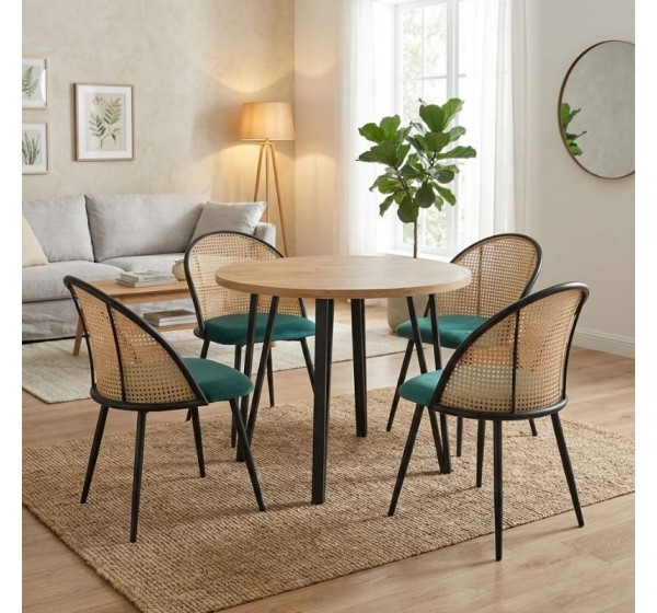 Σετ τραπεζαρία 5τμχ Xana - Jacob Megapap χρώμα sepet oak - κυπαρισσί Ø90x77,5εκ.