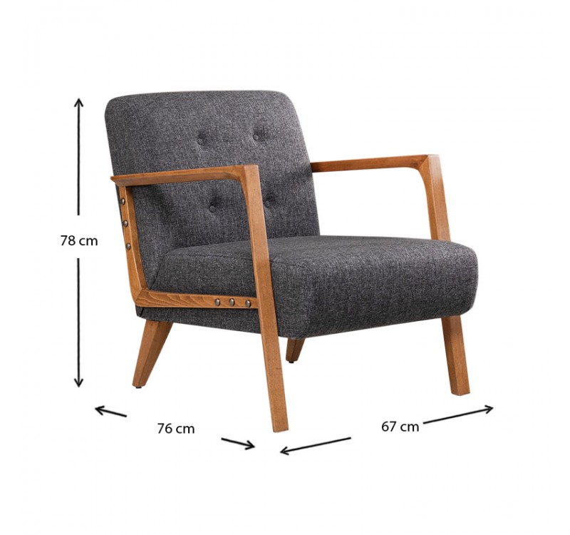 Πολυθρόνα Kemer Megapap υφασμάτινη χρώμα ανθρακί 67x76x78εκ.