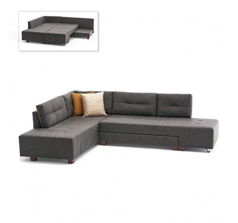 Γωνιακός καναπές - κρεβάτι Manama Megapap αριστερή γωνία υφασμάτινος χρώμα ανθρακί 280x206x85εκ.