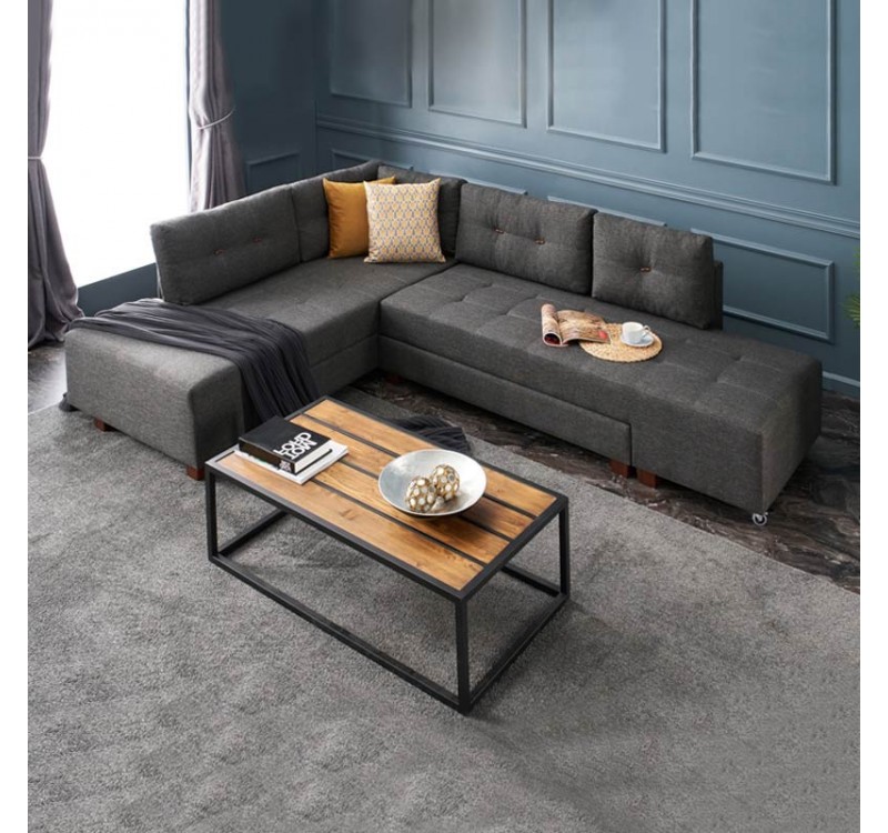 Γωνιακός καναπές - κρεβάτι Manama Megapap αριστερή γωνία υφασμάτινος χρώμα ανθρακί 280x206x85εκ.