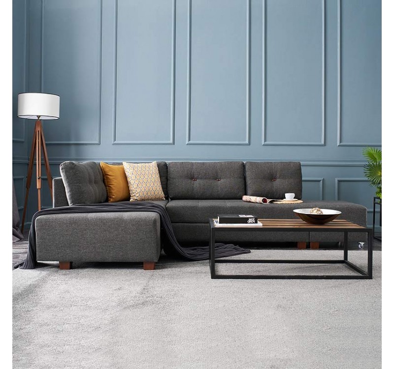 Γωνιακός καναπές - κρεβάτι Manama Megapap αριστερή γωνία υφασμάτινος χρώμα ανθρακί 280x206x85εκ.