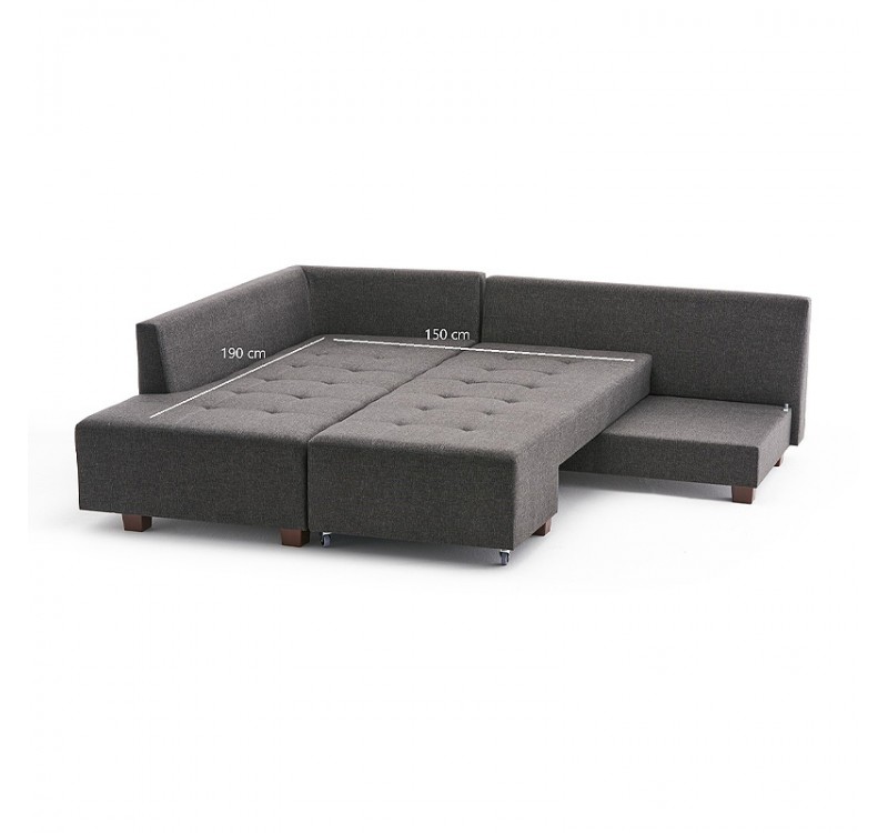 Γωνιακός καναπές - κρεβάτι Manama Megapap αριστερή γωνία υφασμάτινος χρώμα ανθρακί 280x206x85εκ.