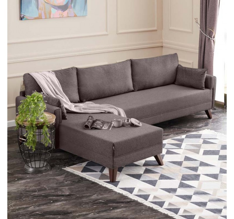 Γωνιακός καναπές Bella Megapap αριστερή γωνία υφασμάτινος χρώμα καφέ 275x165x85εκ.