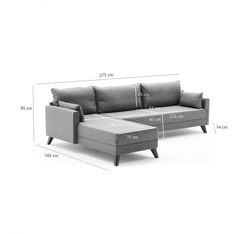 Γωνιακός καναπές Bella Megapap αριστερή γωνία υφασμάτινος χρώμα καφέ 275x165x85εκ.