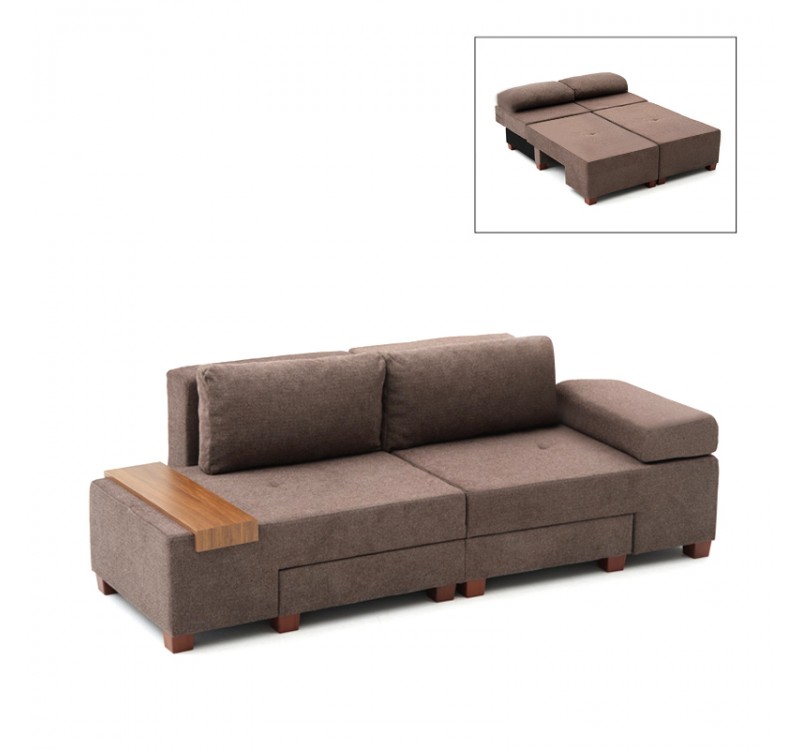 Καναπές - κρεβάτι πολυμορφικός Perenna Megapap τριθέσιος υφασμάτινος χρώμα καφέ 233x93x83εκ.