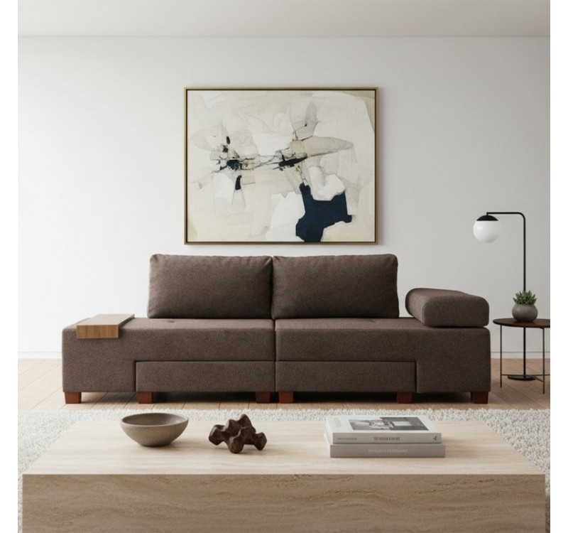 Καναπές - κρεβάτι πολυμορφικός Perenna Megapap τριθέσιος υφασμάτινος χρώμα καφέ 233x93x83εκ.