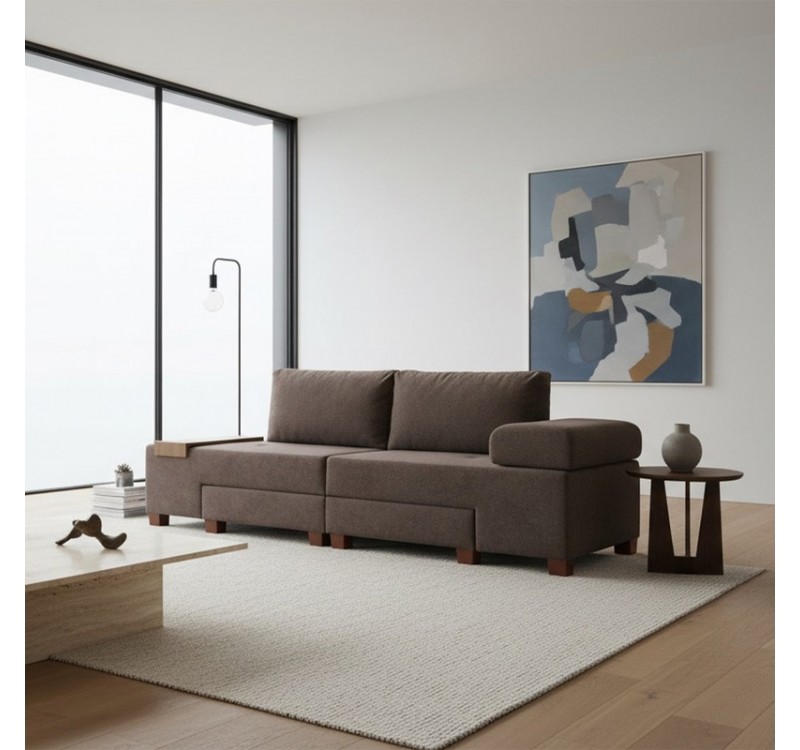 Καναπές - κρεβάτι πολυμορφικός Perenna Megapap τριθέσιος υφασμάτινος χρώμα καφέ 233x93x83εκ.