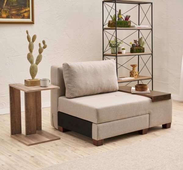 Πολυθρόνα - κρεβάτι Perenna Megapap υφασμάτινη χρώμα κρεμ 116x93x83εκ.