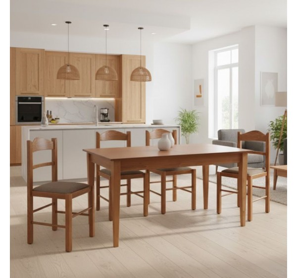 Σετ τραπεζαρίας Adare-Virginia Megapap 5 τμχ μασίφ ξύλο-MDF με επεκτεινόμενο τραπέζι 140/180x78x77εκ.