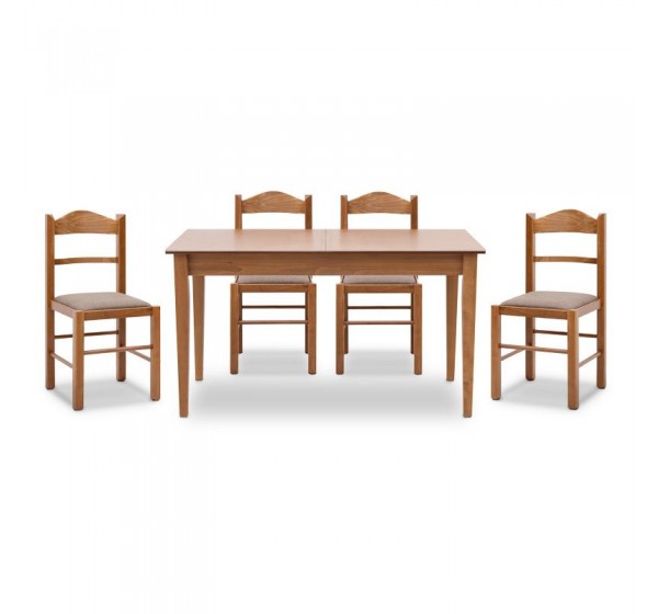 Σετ τραπεζαρίας Adare-Virginia Megapap 5 τμχ μασίφ ξύλο-MDF με επεκτεινόμενο τραπέζι 140/180x78x77εκ.