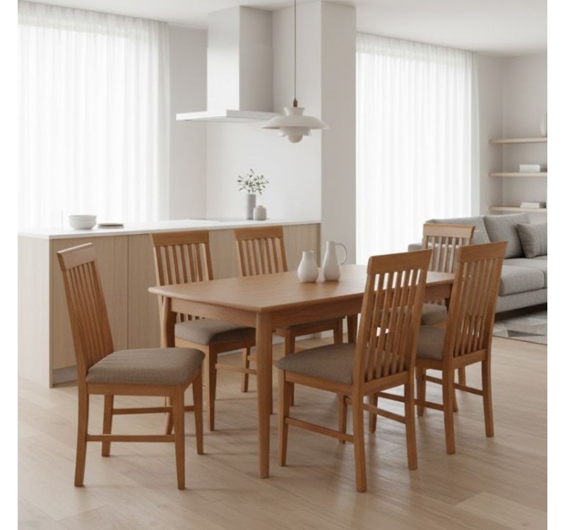 Σετ τραπεζαρίας Belfast Megapap 7 τμχ μασίφ ξύλο - MDF με επεκτεινόμενο τραπέζι 150/200x89x78εκ.