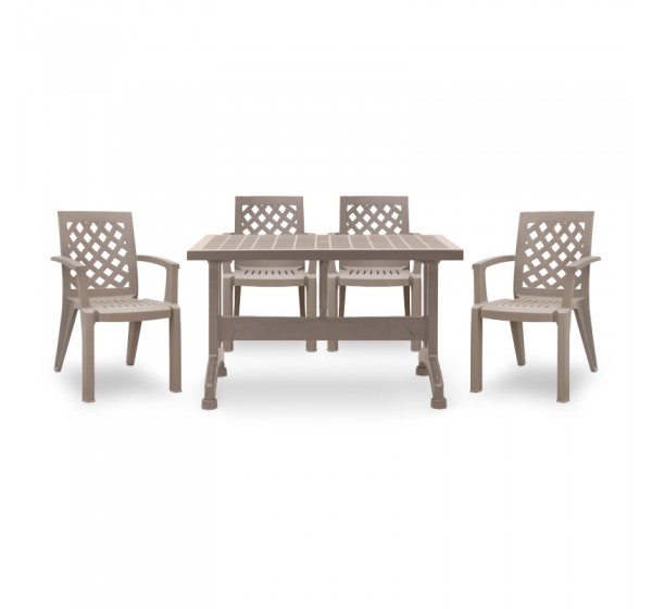 Σετ τραπεζαρία κήπου Callan Megapap 5τμχ πολυπροπυλενίου τραπέζι 140x70 - πολυθρόνα χρώμα cappuccino S_GP046-0003,2+GP046-0004,2x4