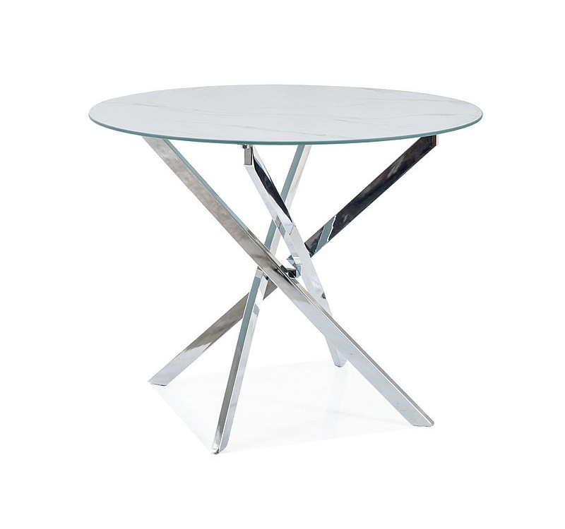 STÓŁ AGIS BIAŁY EFEKT MARMURU/CHROM FI 90