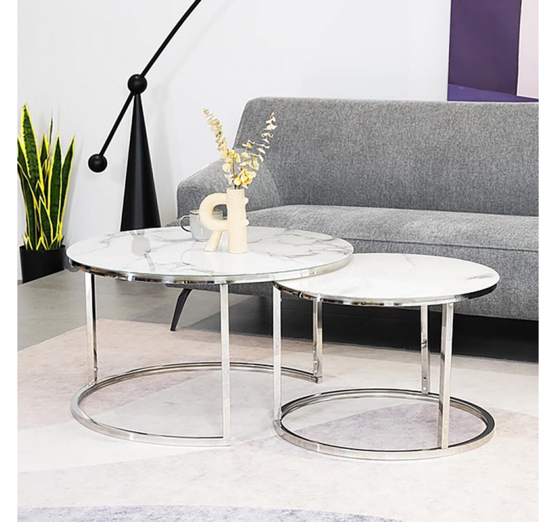 Τραπεζάκια σαλονιού γυάλινα λευκά ATLANTA Φ80x80x45 DIOMMI ATLANTABBCH 80-196