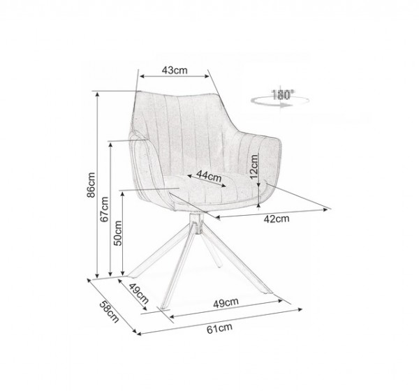 Επενδυμένη καρέκλα Azalia 61x44x86 μαύρη μεταλλική βάση/γκρι βελούδο bluvel 14 DIOMMI AZALIAVCSZ