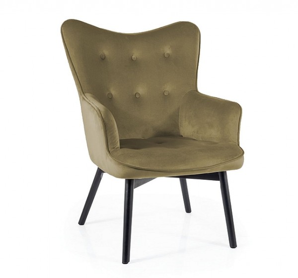 FOTEL CARMEN VELVET CZARNY MAT STELAŻ/ OLIWKA BLUVEL 77