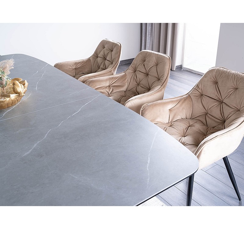 Τραπεζαρία 180-240x95x76 εφέ γκρι μάρμαρο/MDF καρυδιά DIOMMI DOLCESZOR180
