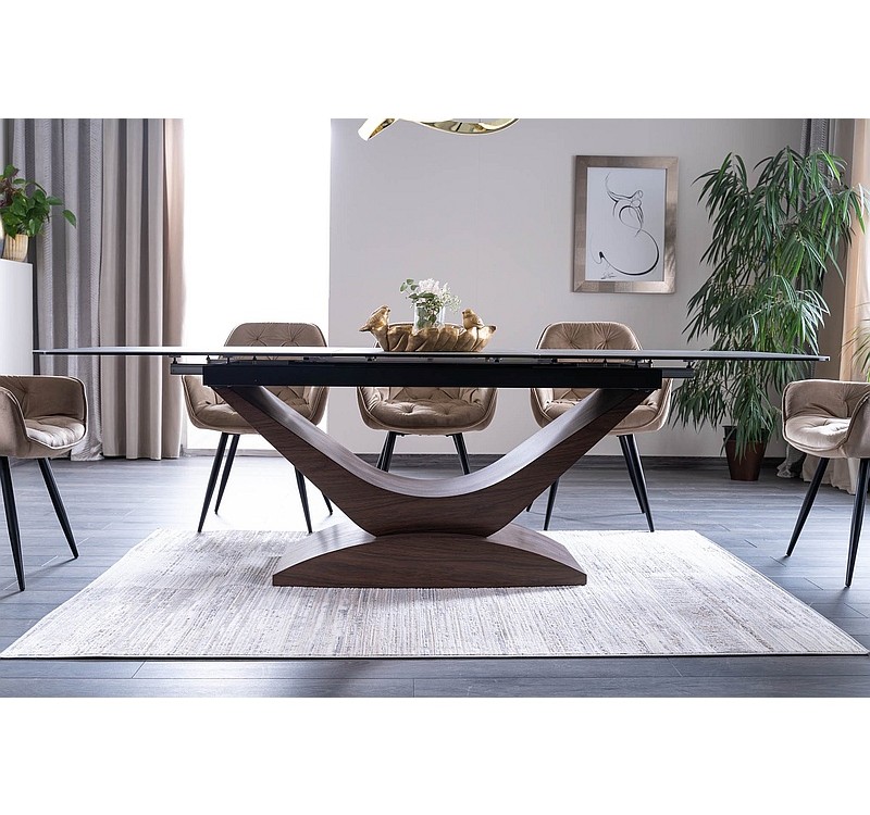 Τραπεζαρία 180-240x95x76 εφέ γκρι μάρμαρο/MDF καρυδιά DIOMMI DOLCESZOR180