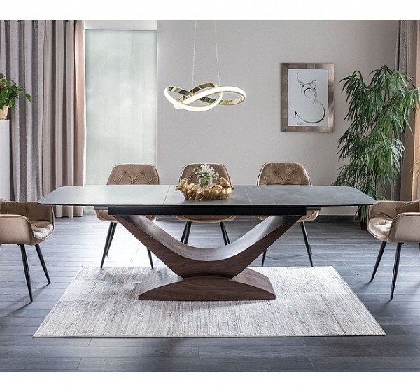 Τραπεζαρία 180-240x95x76 εφέ γκρι μάρμαρο/MDF καρυδιά DIOMMI DOLCESZOR180
