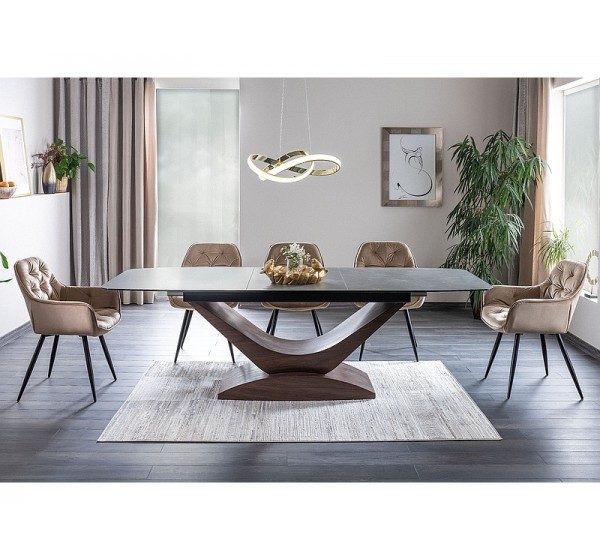 Τραπεζαρία 180-240x95x76 εφέ γκρι μάρμαρο/MDF καρυδιά DIOMMI DOLCESZOR180