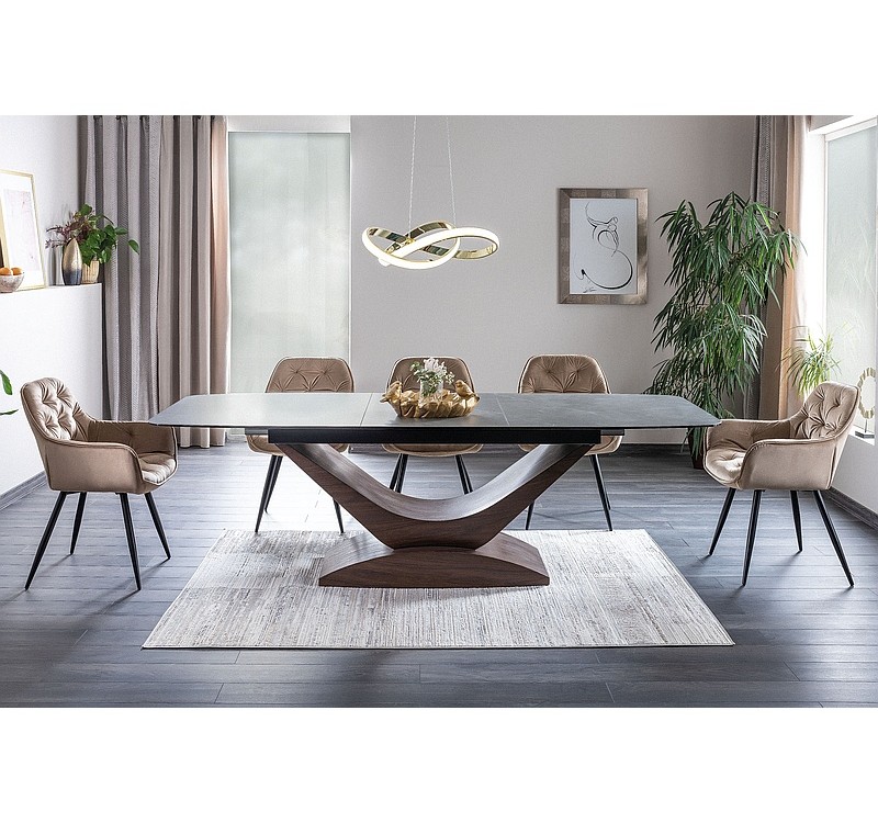 Τραπεζαρία 180-240x95x76 εφέ γκρι μάρμαρο/MDF καρυδιά DIOMMI DOLCESZOR180