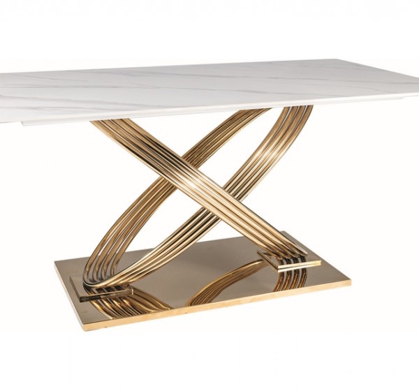 STÓŁ HERMES BIAŁY (EFEKT MARMURU)/ZŁOTY 160X90
