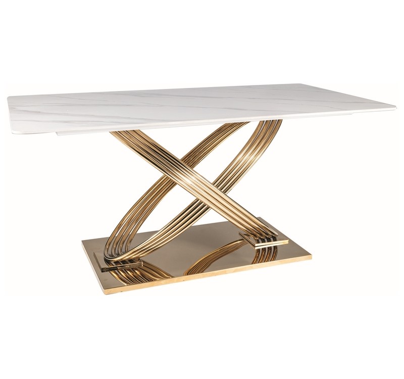 STÓŁ HERMES BIAŁY (EFEKT MARMURU)/ZŁOTY 160X90