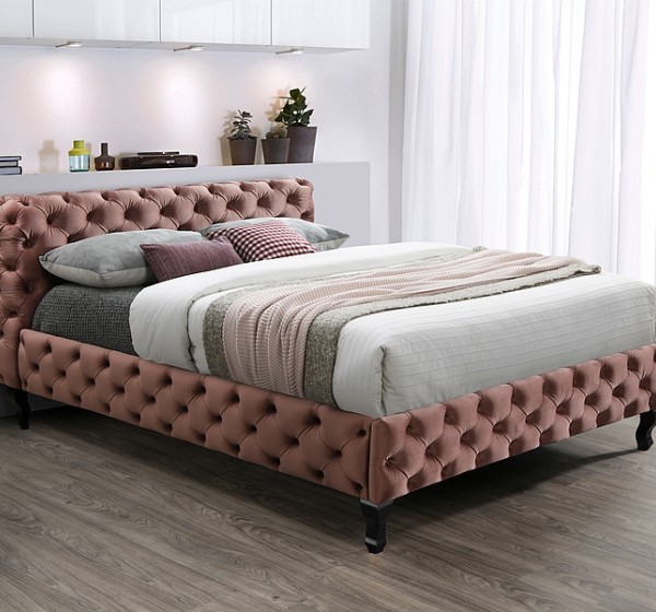 Επενδυμένο κρεβάτι Herrera 160х200 με βελούδο σε χρομα Ροζ DIOMMI HERRERAV160RW