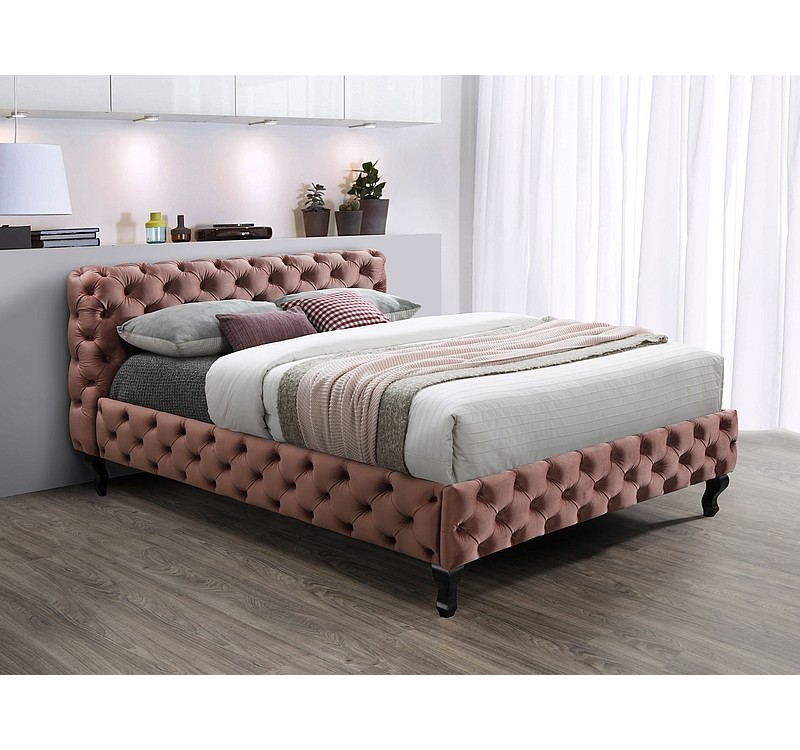 Επενδυμένο κρεβάτι Herrera 160х200 με βελούδο σε χρομα Ροζ DIOMMI HERRERAV160RW