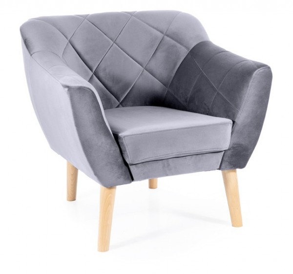 FOTEL KARO 1 VELVET SZARY BLUVEL 14 / BUK