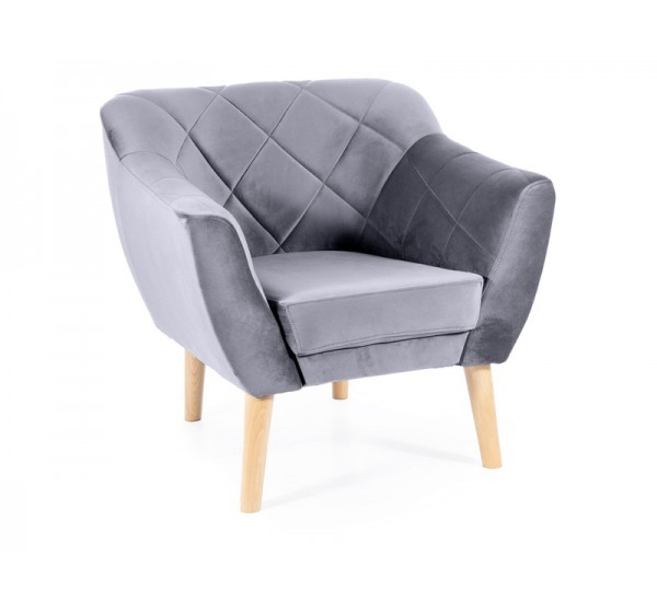 FOTEL KARO 1 VELVET SZARY BLUVEL 14 / BUK