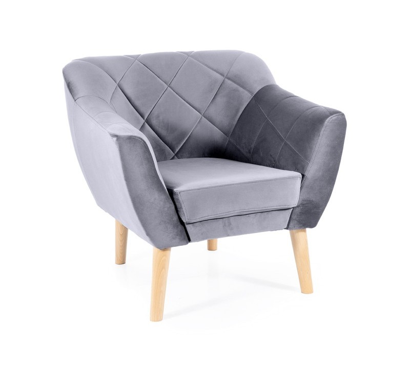 FOTEL KARO 1 VELVET SZARY BLUVEL 14 / BUK