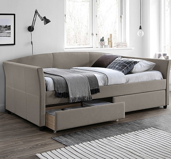 ŁÓŻKO LANTA VELVET 90X200 C. BEŻ/CZARNY TAP. 228