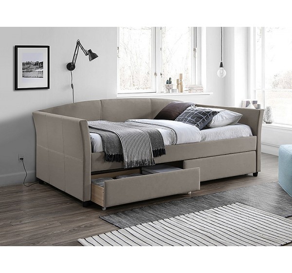 ŁÓŻKO LANTA VELVET 90X200 C. BEŻ/CZARNY TAP. 228