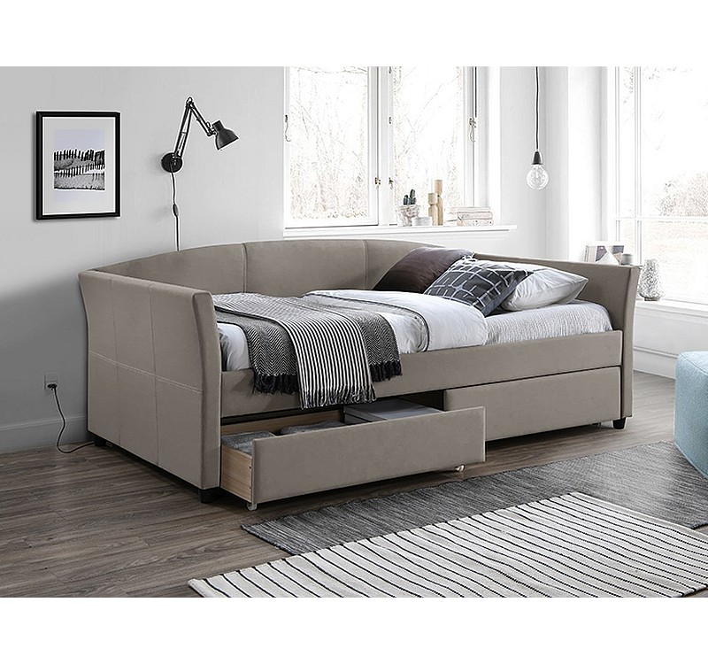 ŁÓŻKO LANTA VELVET 90X200 C. BEŻ/CZARNY TAP. 228