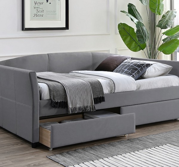 ŁÓŻKO LANTA VELVET 90X200 SZARY/CZARNY TAP. 142