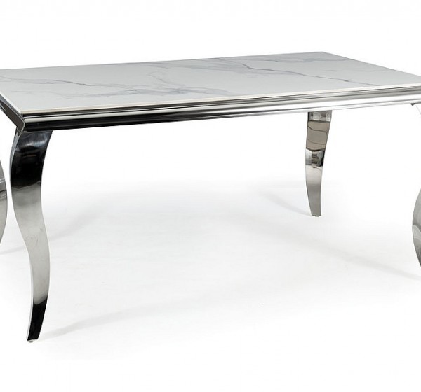 STÓŁ PRINCE CERAMIC BIAŁY CALACATTA/CHROM 180X90