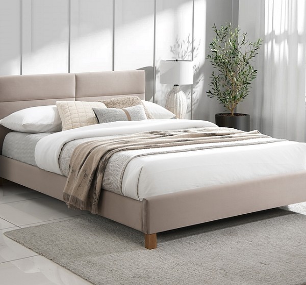 ŁÓŻKO SIERRA VELVET 140x200 KOLOR BEŻ/DĄB TAP. BLUVEL 28