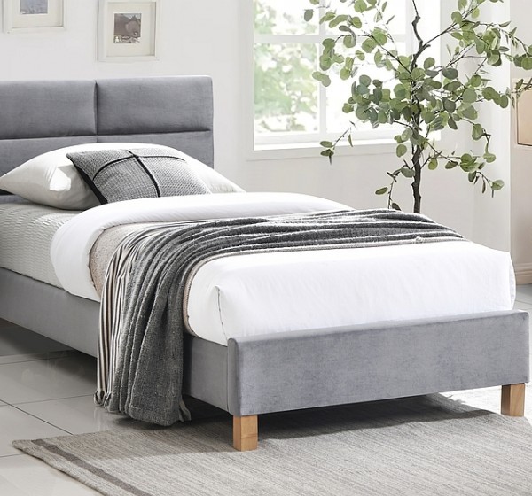 ŁÓŻKO SIERRA VELVET 90x200 KOLOR SZARY/DĄB TAP. 150