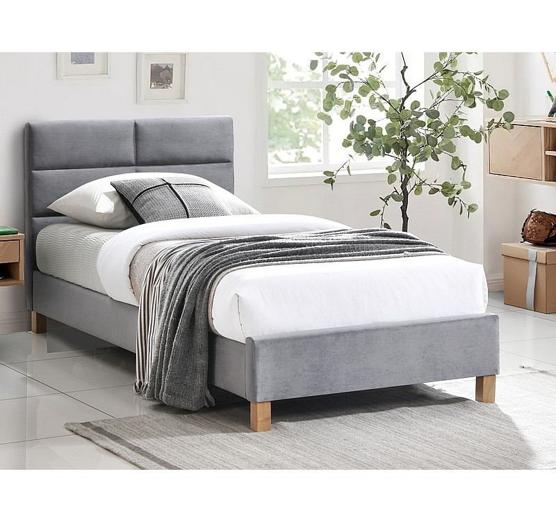 ŁÓŻKO SIERRA VELVET 90x200 KOLOR SZARY/DĄB TAP. 150