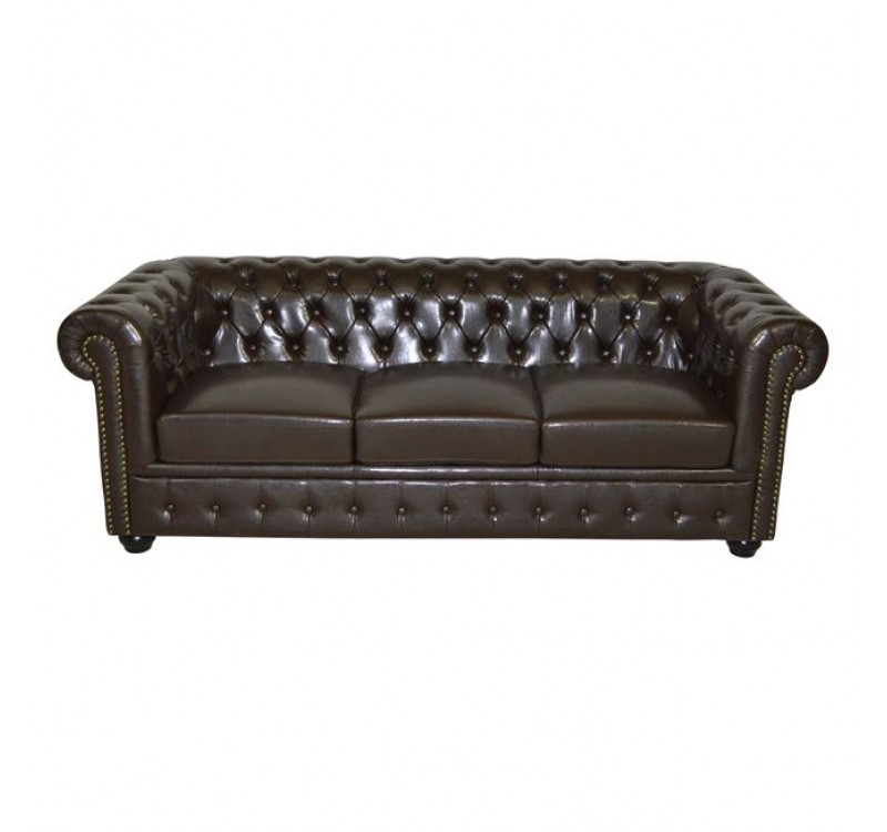 ΚΑΝΑΠΕΣ 3ΘΕΣΙΟΣ T.CHESTERFIELD HM3009.01 ΤΕΧΝΟΔΕΡΜΑ ΣΚΟΥΡΟ ΚΑΦΕ 208x90x73Υ εκ.