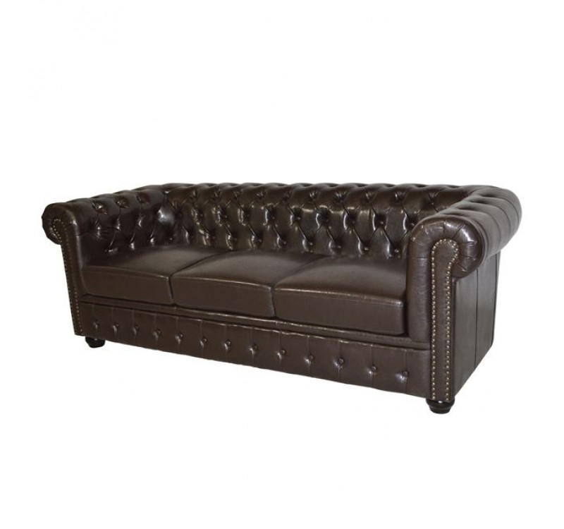 ΚΑΝΑΠΕΣ 3ΘΕΣΙΟΣ T.CHESTERFIELD HM3009.01 ΤΕΧΝΟΔΕΡΜΑ ΣΚΟΥΡΟ ΚΑΦΕ 208x90x73Υ εκ.